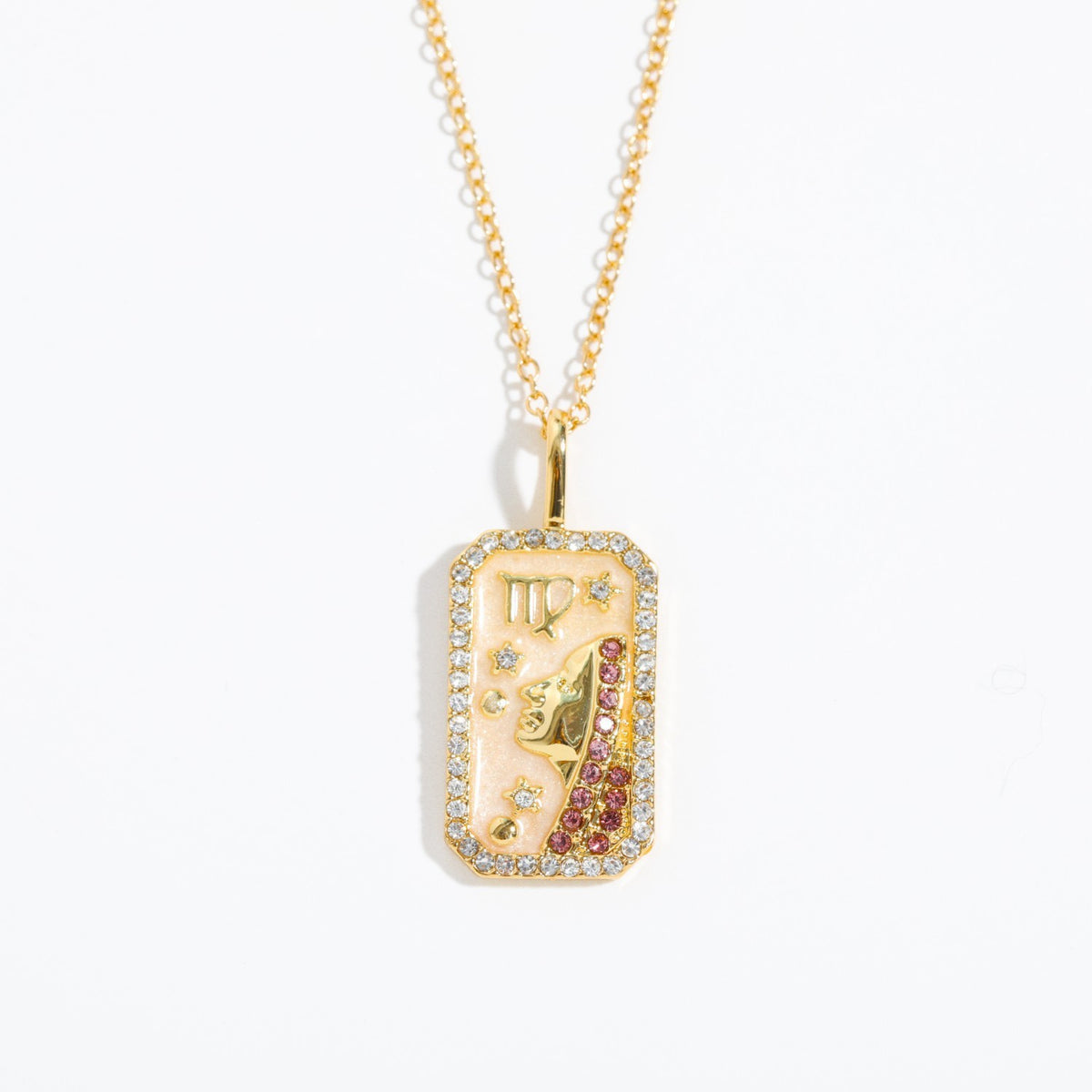 Zodiac Crystal Rectangular Pendant Necklace