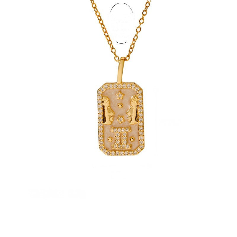 Zodiac Crystal Rectangular Pendant Necklace