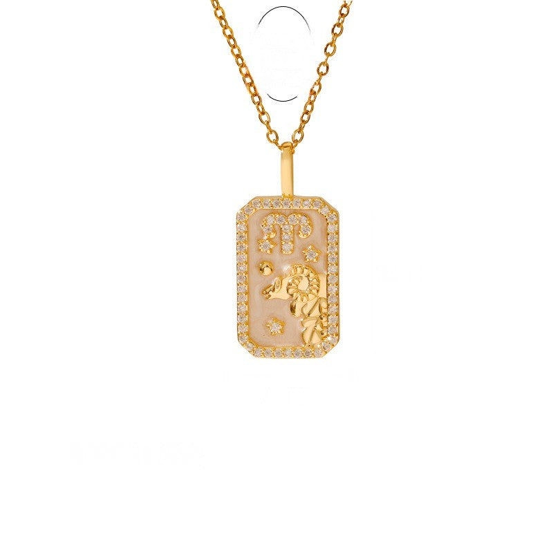 Zodiac Crystal Rectangular Pendant Necklace