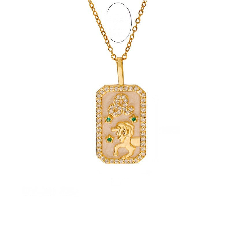 Zodiac Crystal Rectangular Pendant Necklace