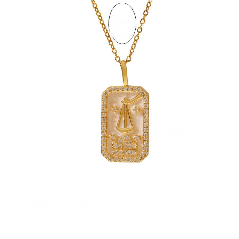 Zodiac Crystal Rectangular Pendant Necklace