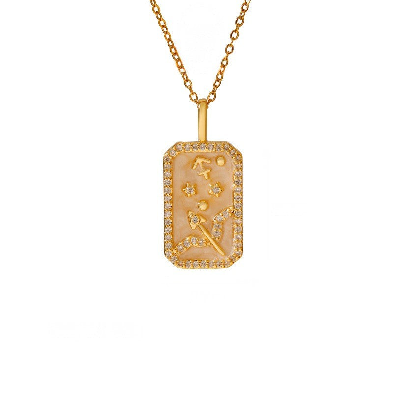 Zodiac Crystal Rectangular Pendant Necklace