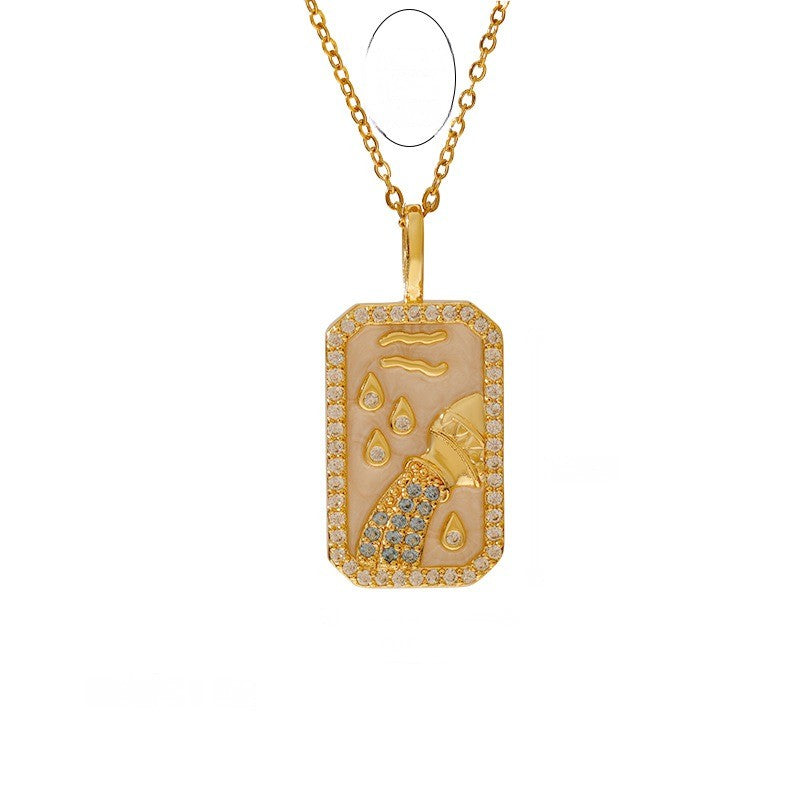 Zodiac Crystal Rectangular Pendant Necklace
