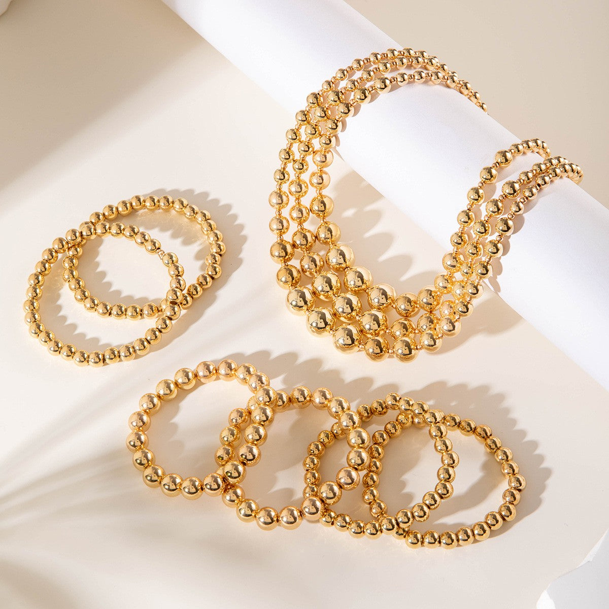 Round Bead Link Necklace & Bracelet Set