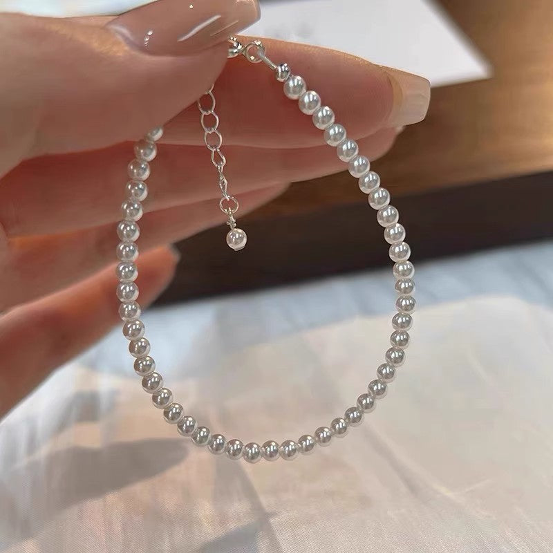 Blue Stone Circle & Pearl Bracelet