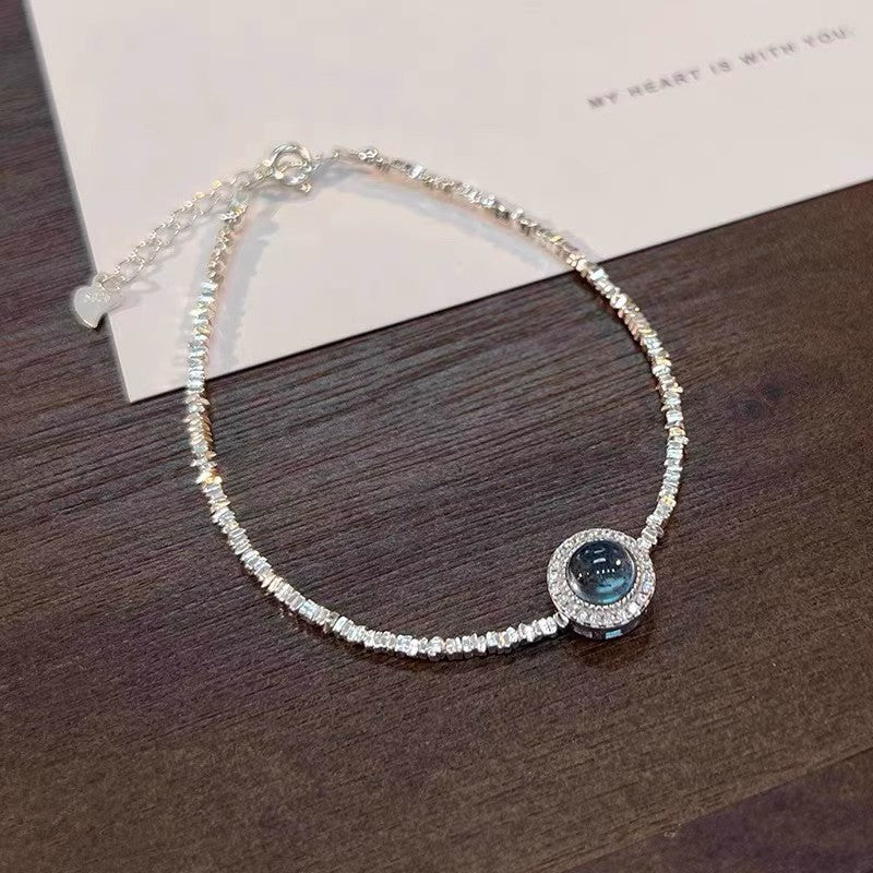Blue Stone Circle & Pearl Bracelet