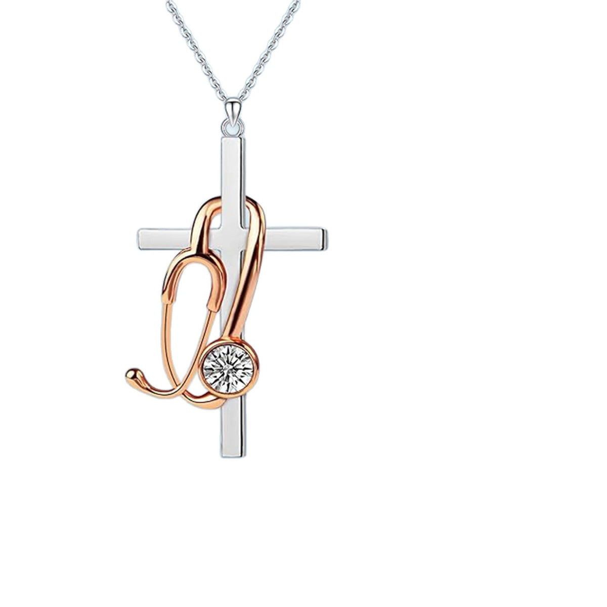 Cross & Heart Loop Pendant Necklace