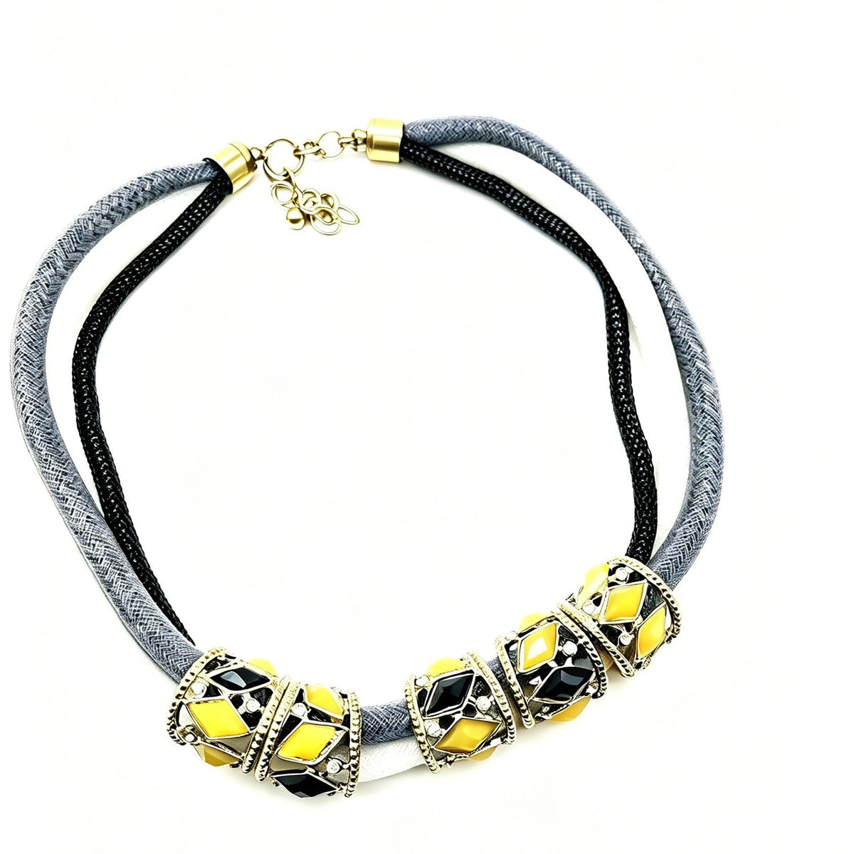 Layered Leaf Bead Choker Necklace