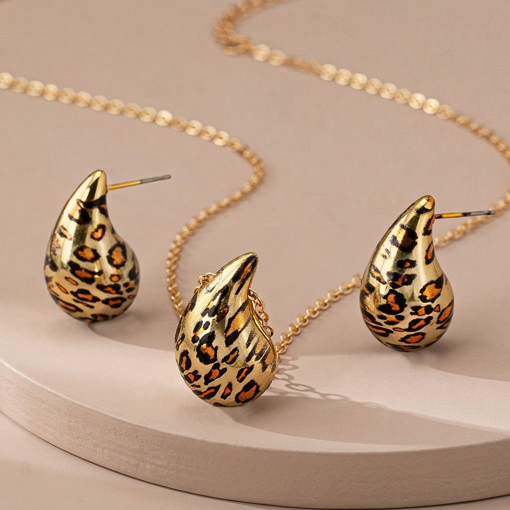 Classic Leopard Print Teardrop Jewelry Set