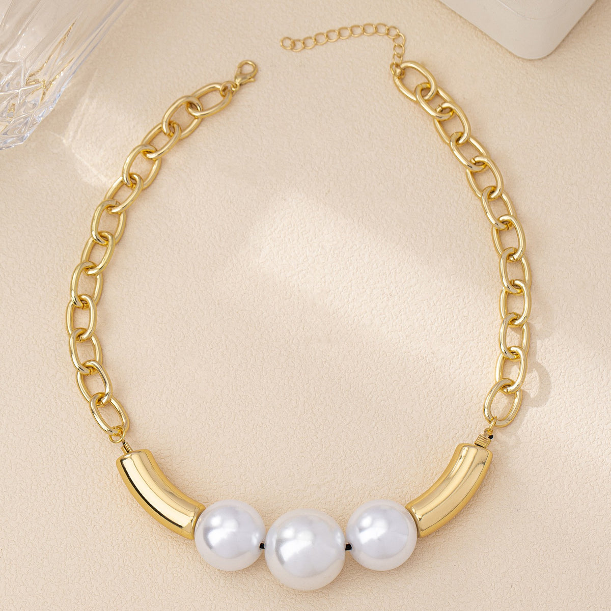 Curved Bar Triple Pearl Necklace
