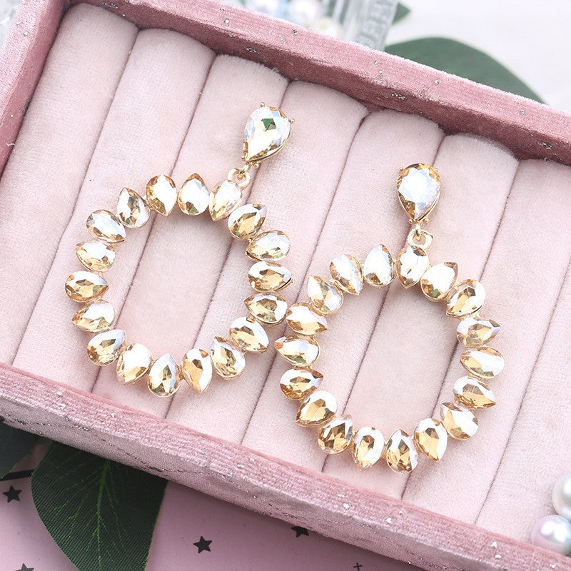 Pink Crystal Oval Hoop Earrings