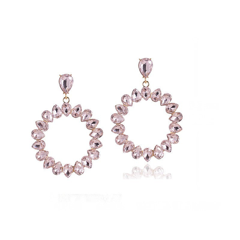Pink Crystal Oval Hoop Earrings
