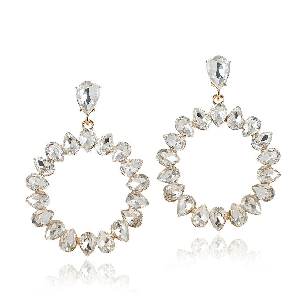 Pink Crystal Oval Hoop Earrings