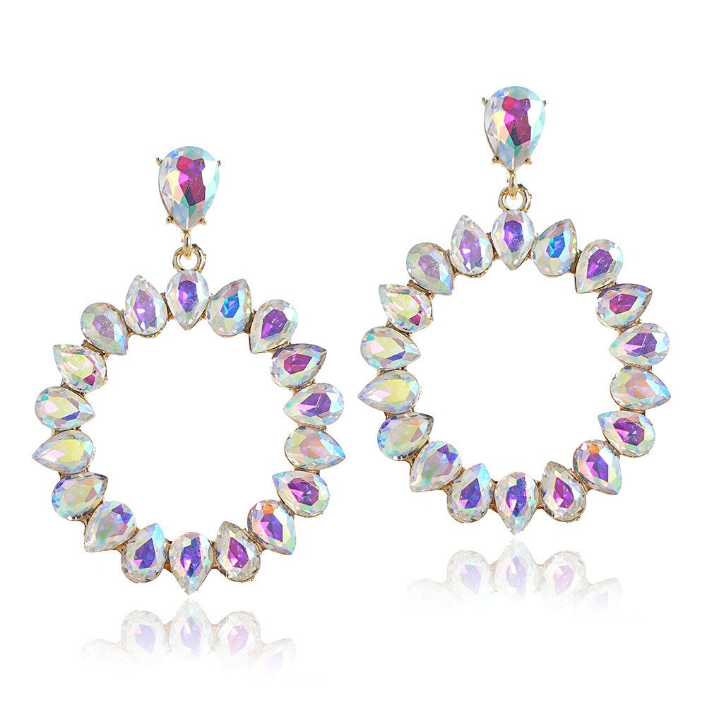 Pink Crystal Oval Hoop Earrings
