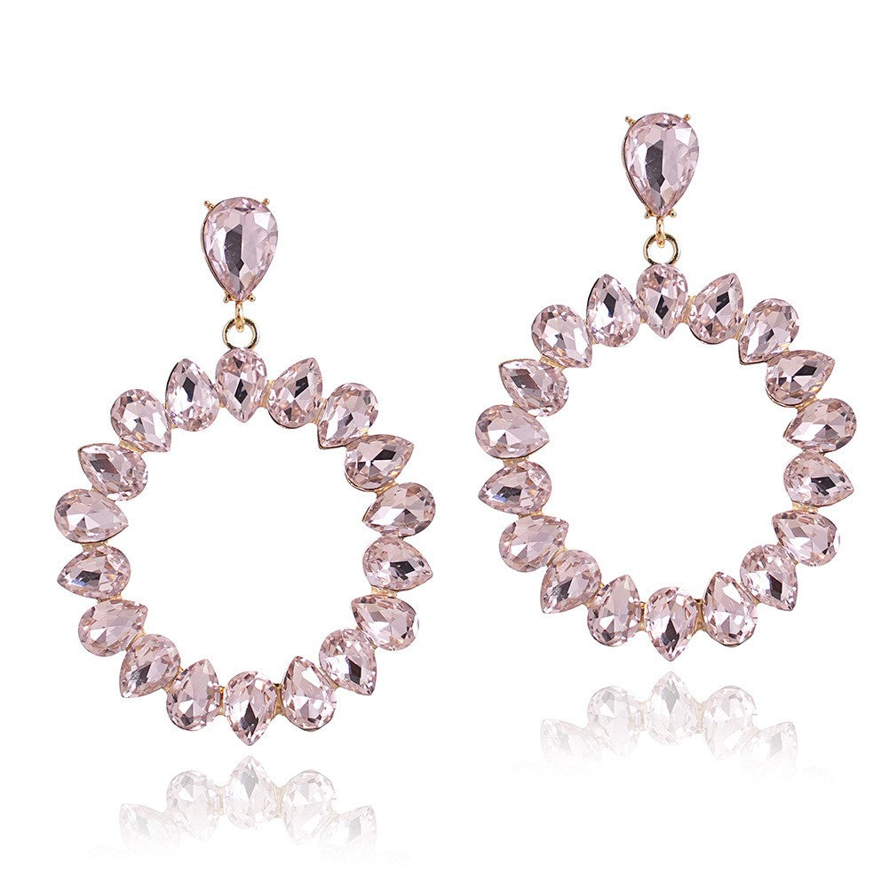 Pink Crystal Oval Hoop Earrings