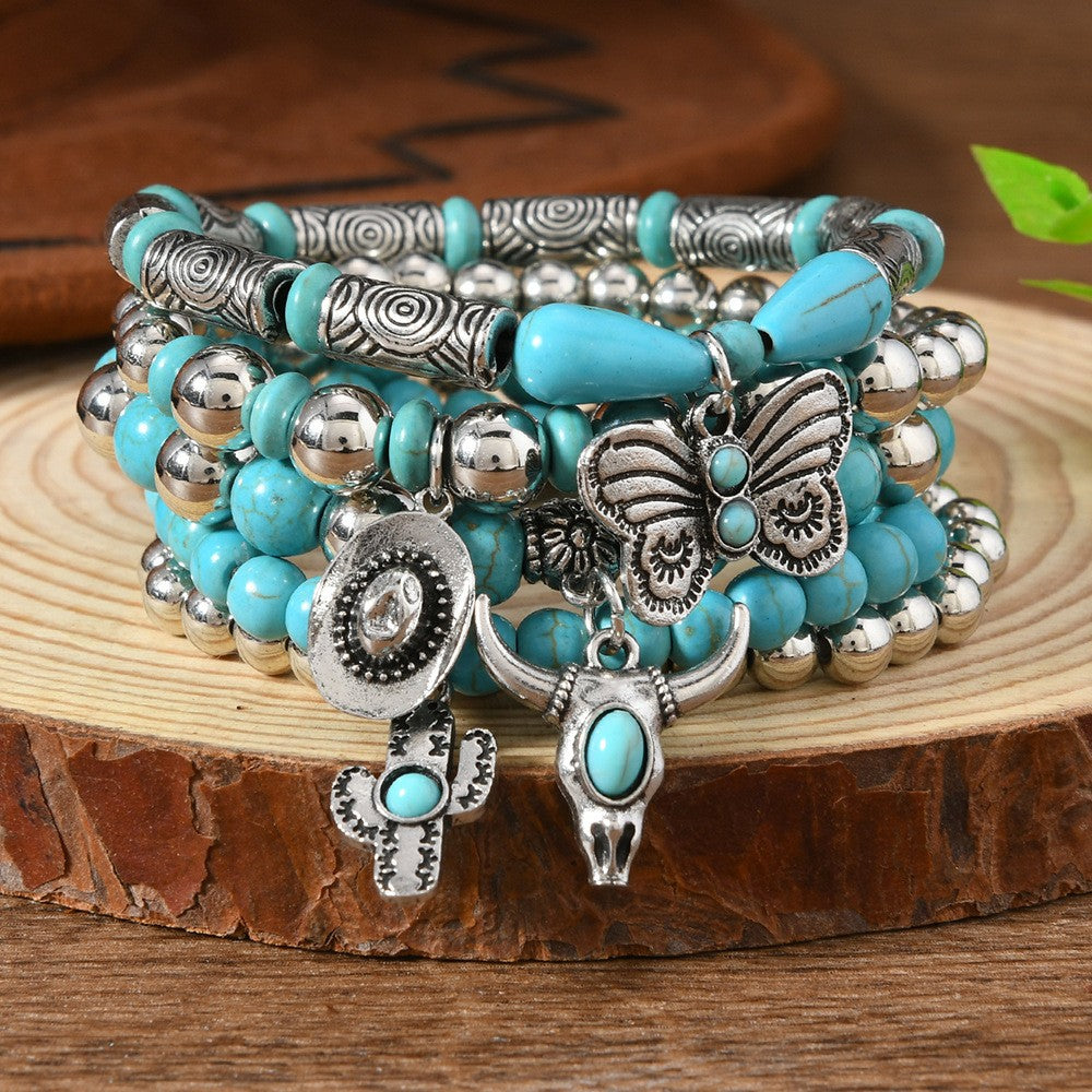 Turquoise Bead & Southwest Charm Bracelet Set