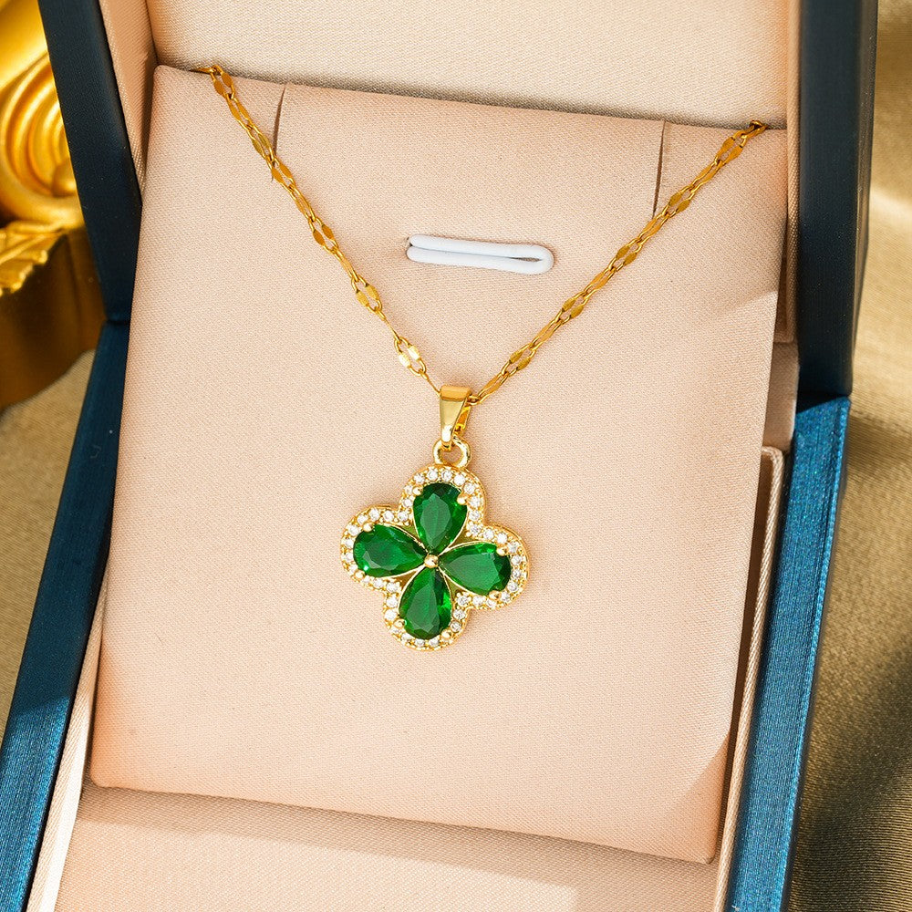 Green Crystal Charm Pendant Necklace