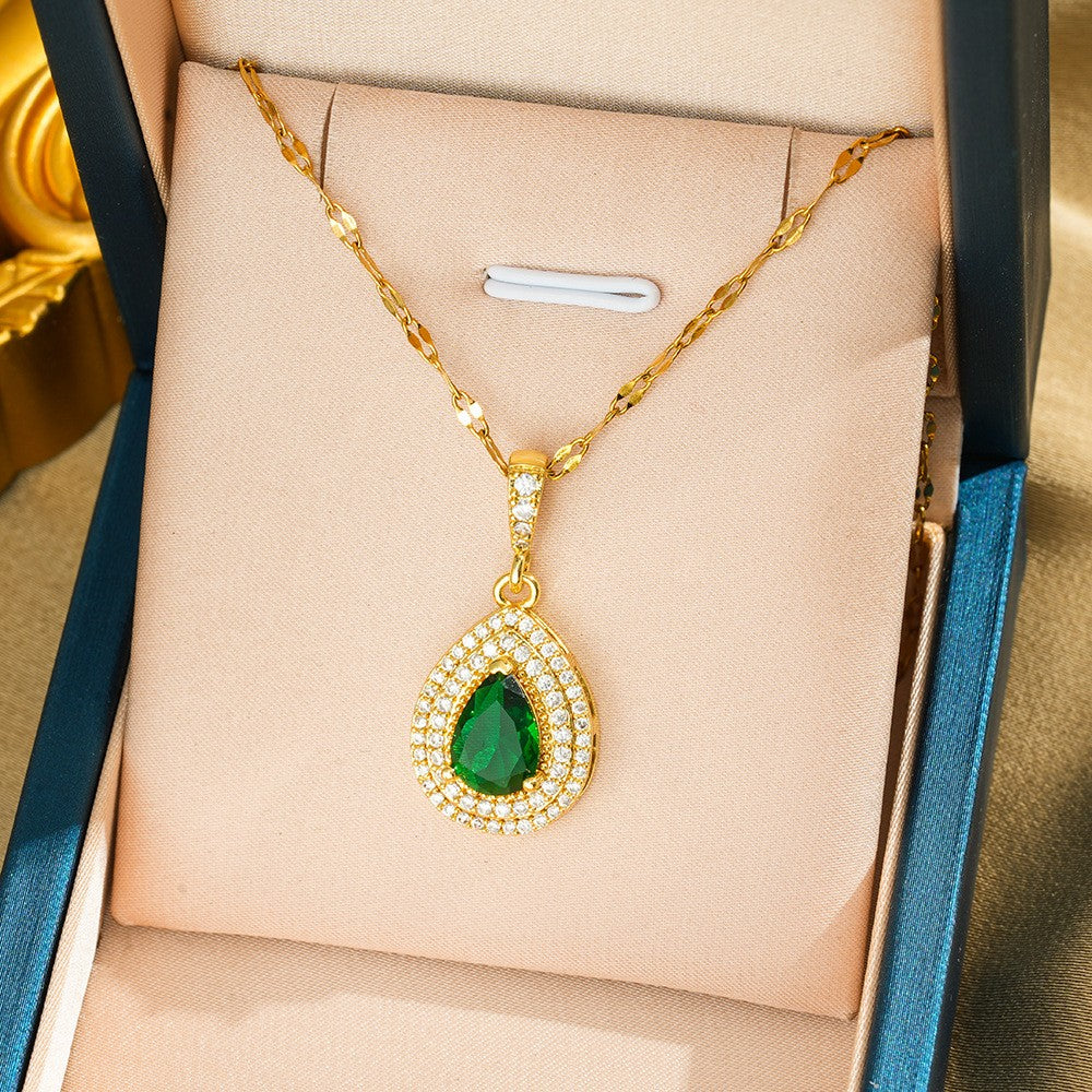 Green Crystal Charm Pendant Necklace