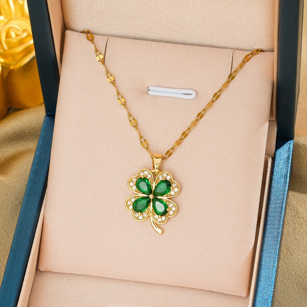 Green Crystal Charm Pendant Necklace