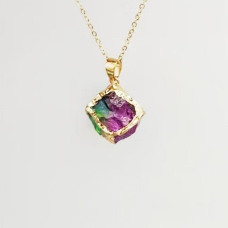 Textured Square Crystal Necklace