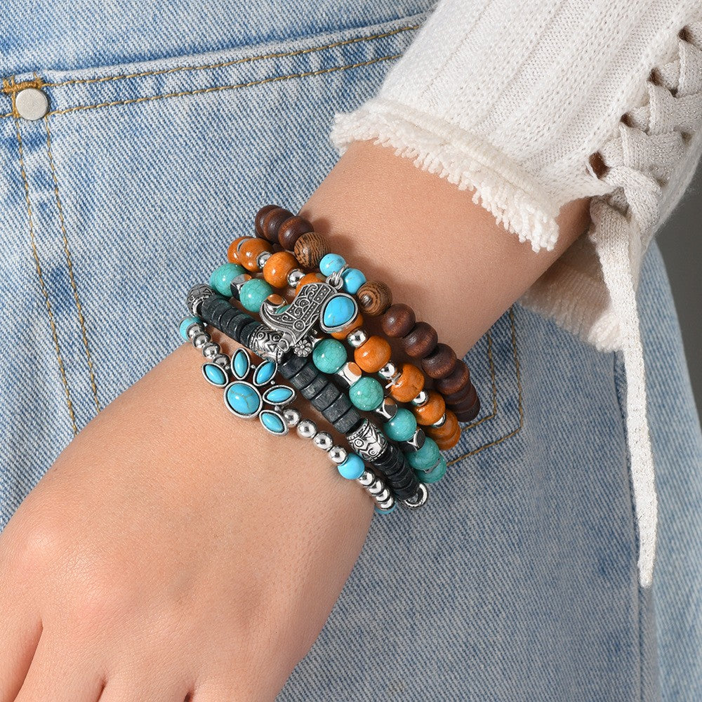 Turquoise Paw & Boot Beaded Bracelet Set