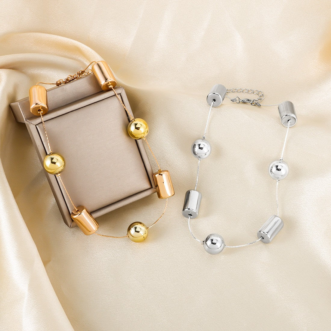 Silver Cylinder & Sphere Choker Necklace
