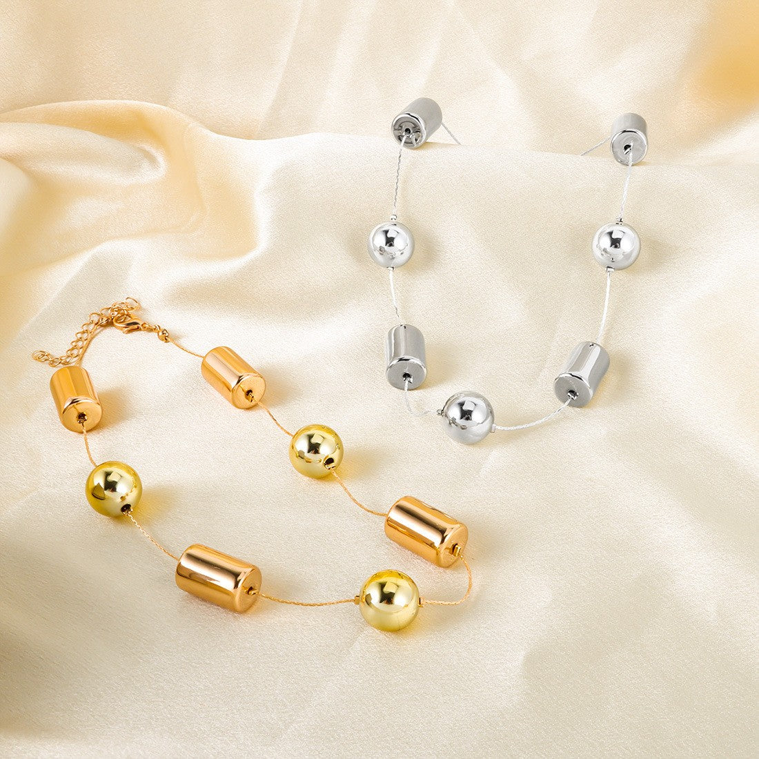 Silver Cylinder & Sphere Choker Necklace