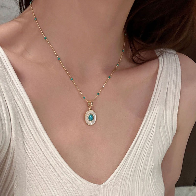 Turquoise Oval Shell Necklace