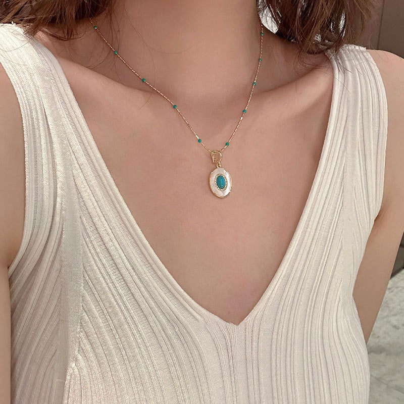 Turquoise Oval Shell Necklace
