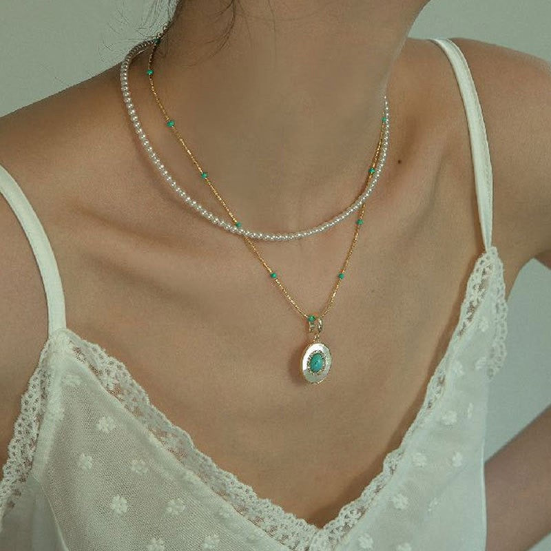 Turquoise Oval Shell Necklace