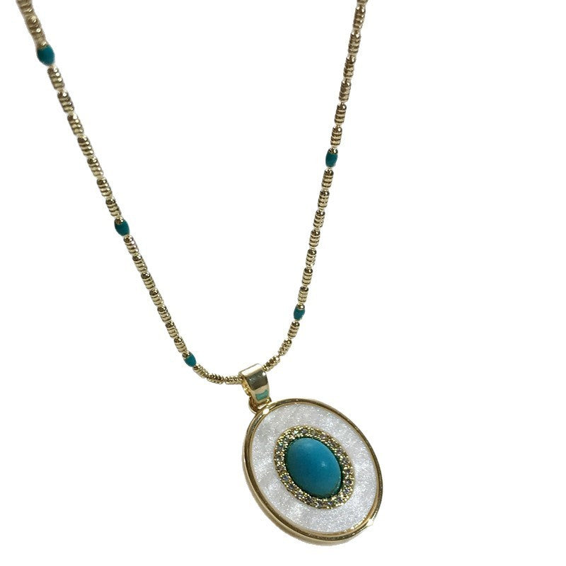 Turquoise Oval Shell Necklace