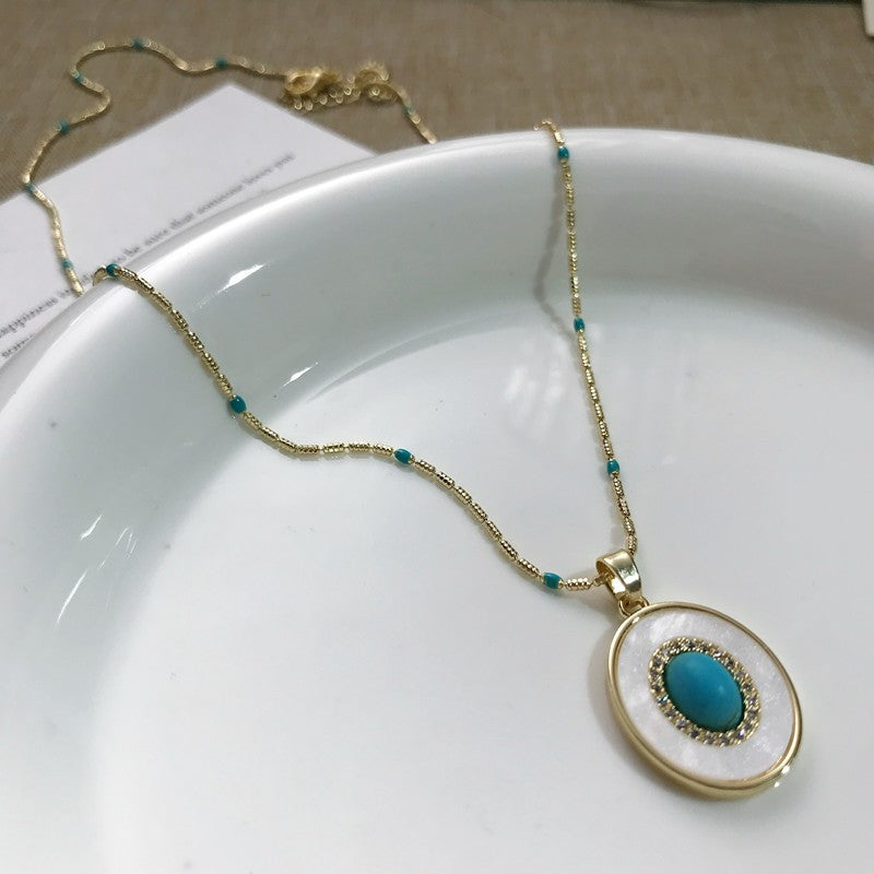 Turquoise Oval Shell Necklace