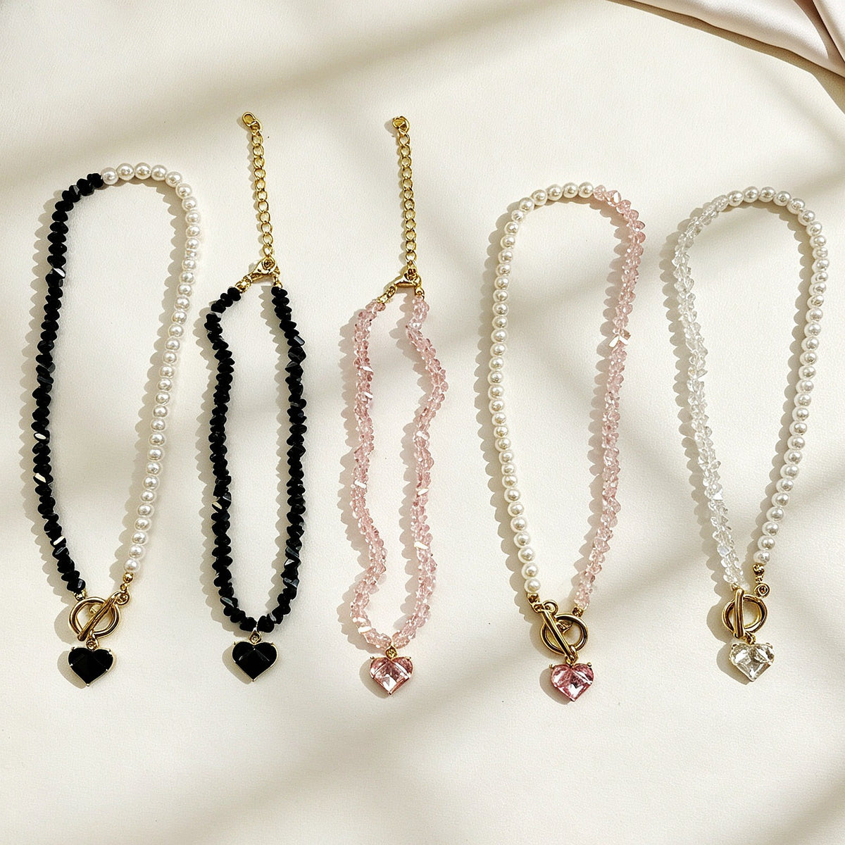 Faceted Crystal Heart Choker Necklace