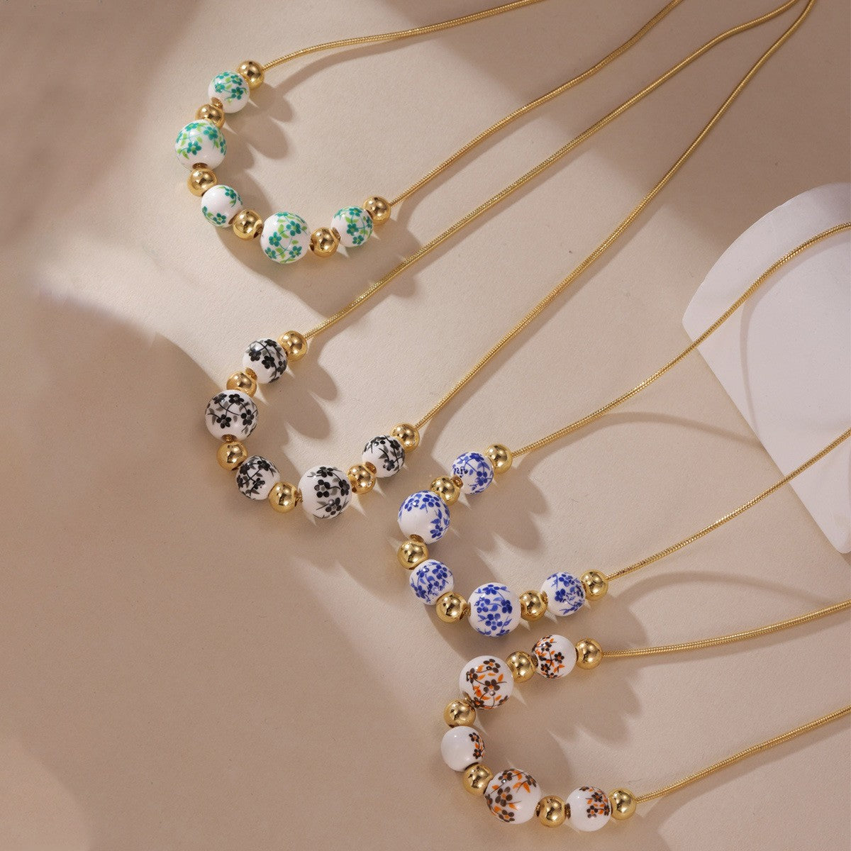 Blue Floral Bead Chain Necklace
