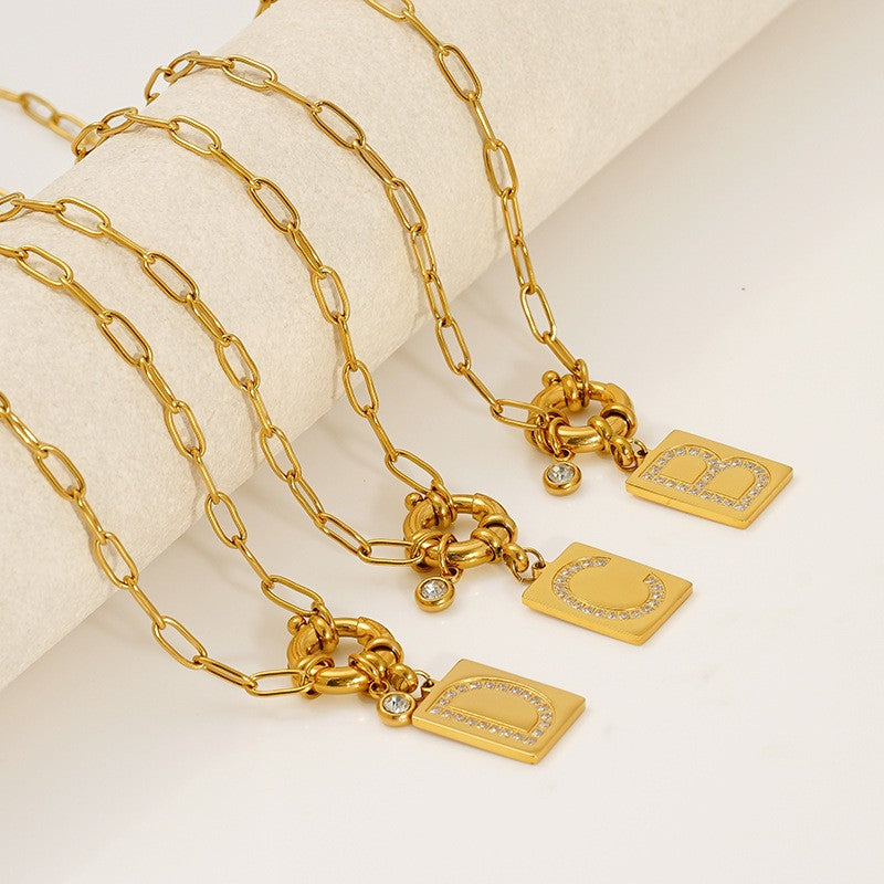 Crystal Initial Square Link Necklace