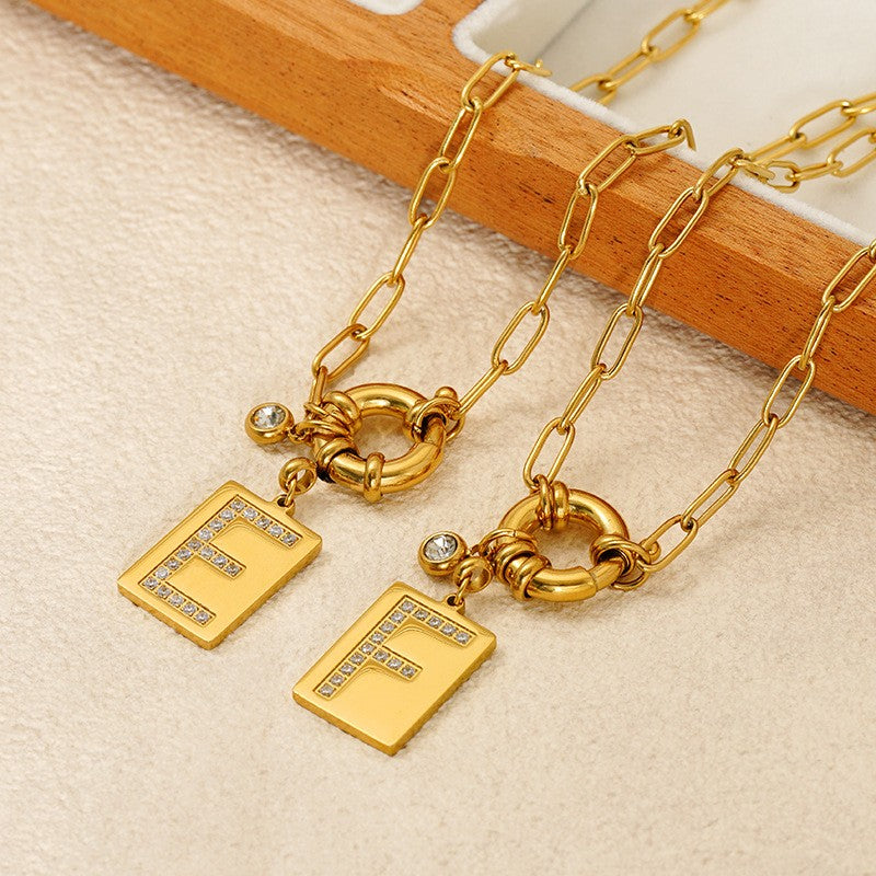 Crystal Initial Square Link Necklace