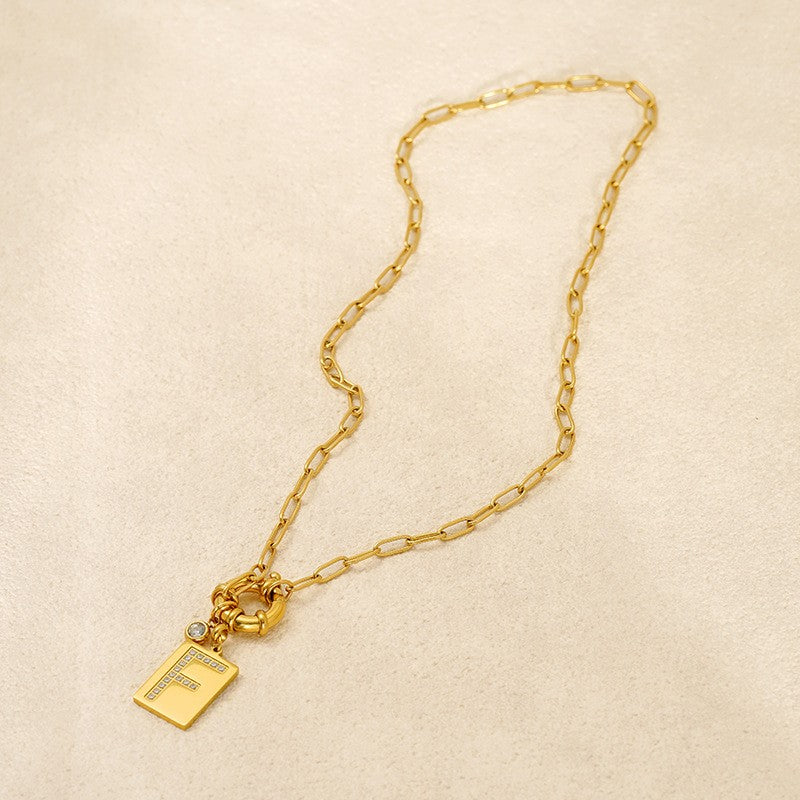 Crystal Initial Square Link Necklace