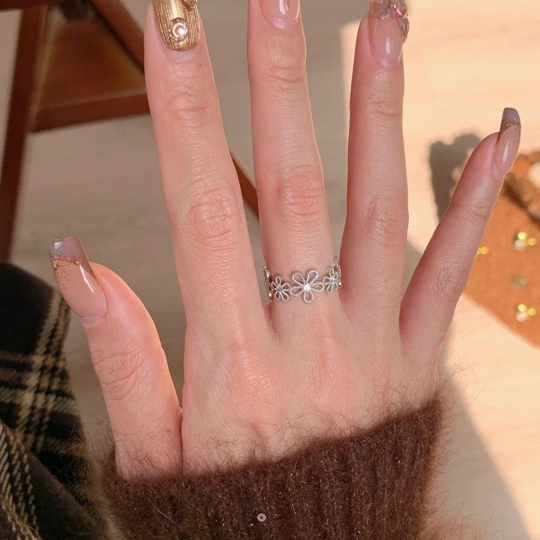 Floral & Diamond Cut Band Ring