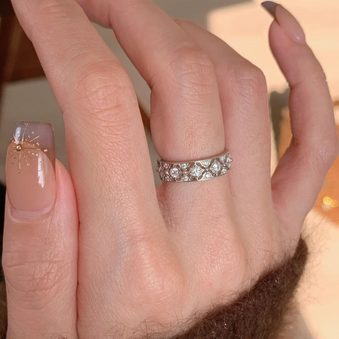 Floral & Diamond Cut Band Ring