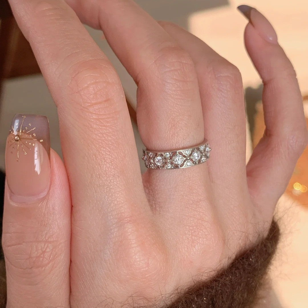 Floral & Diamond Cut Band Ring