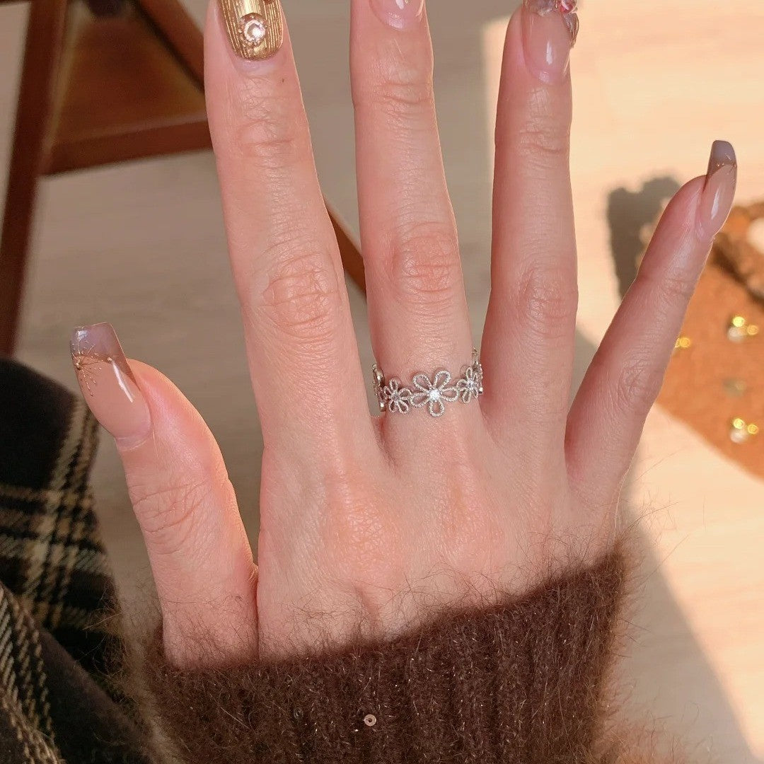 Floral & Diamond Cut Band Ring