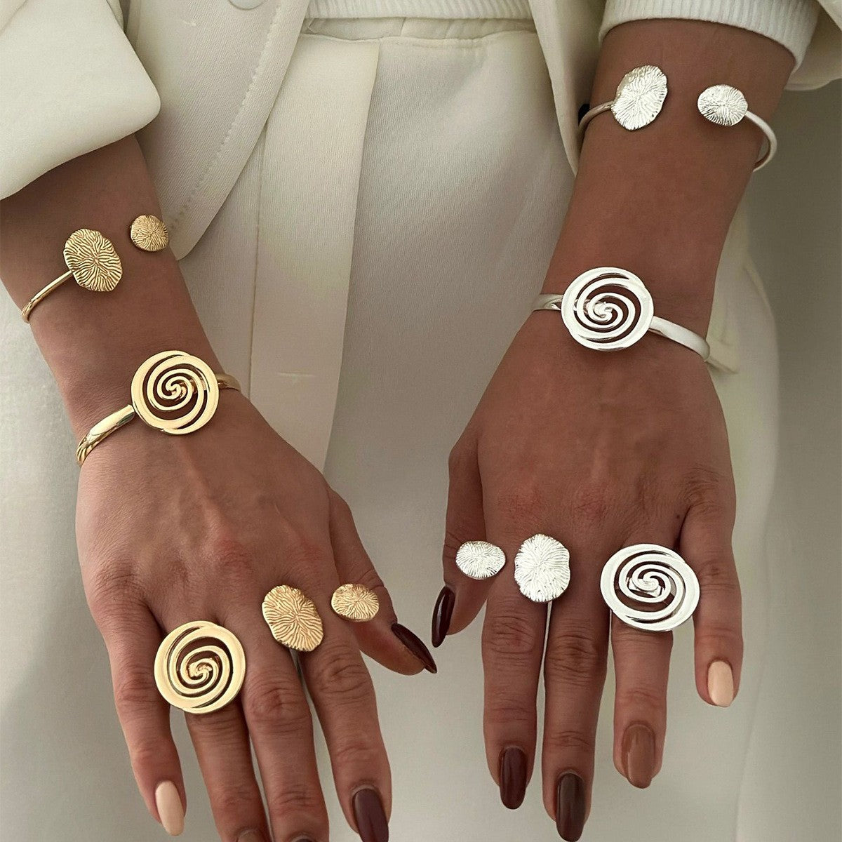 Spiral & Fingerprint Cuff Ring Set
