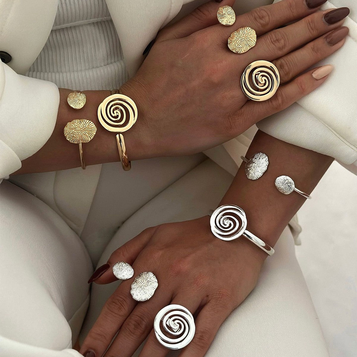 Spiral & Fingerprint Cuff Ring Set