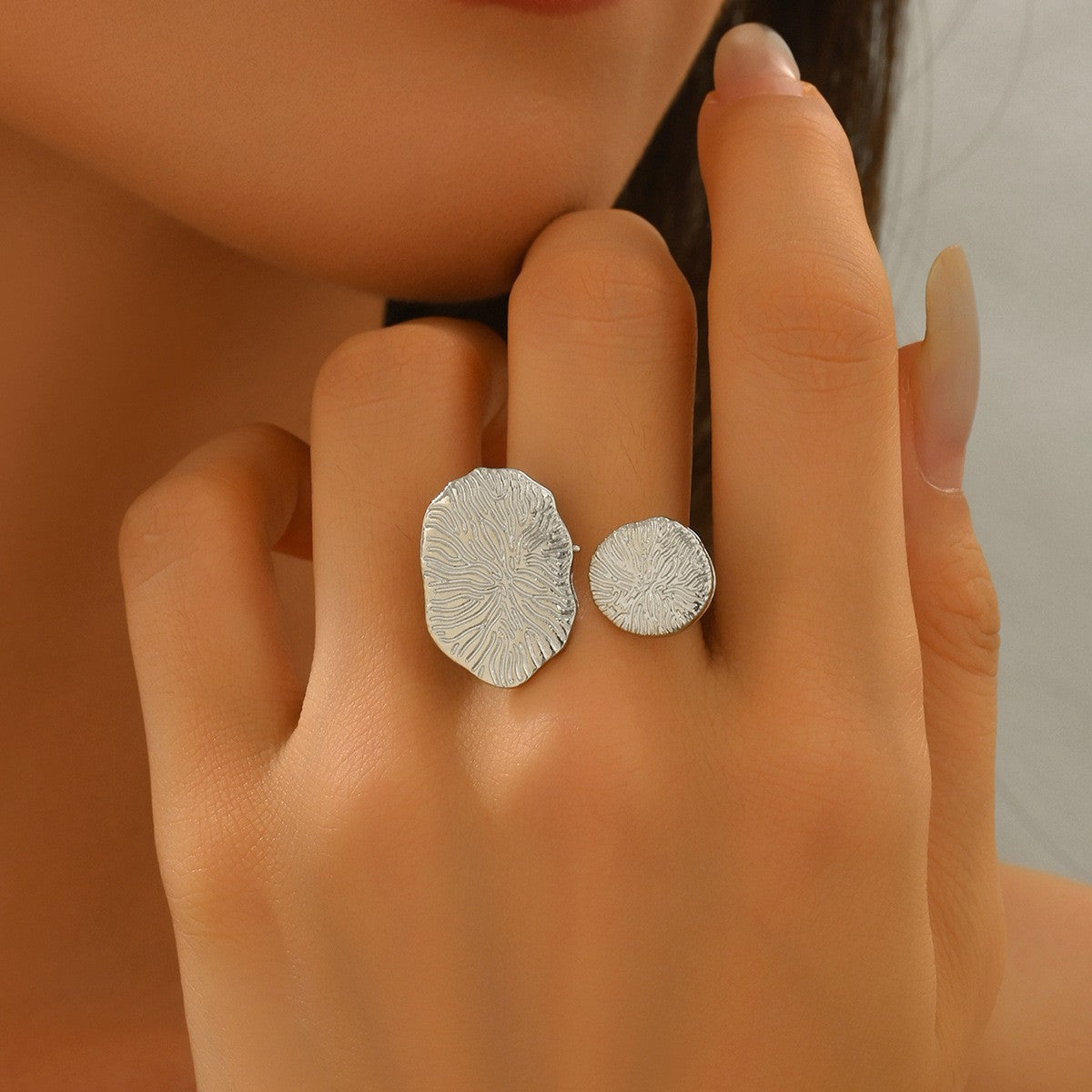Spiral & Fingerprint Cuff Ring Set
