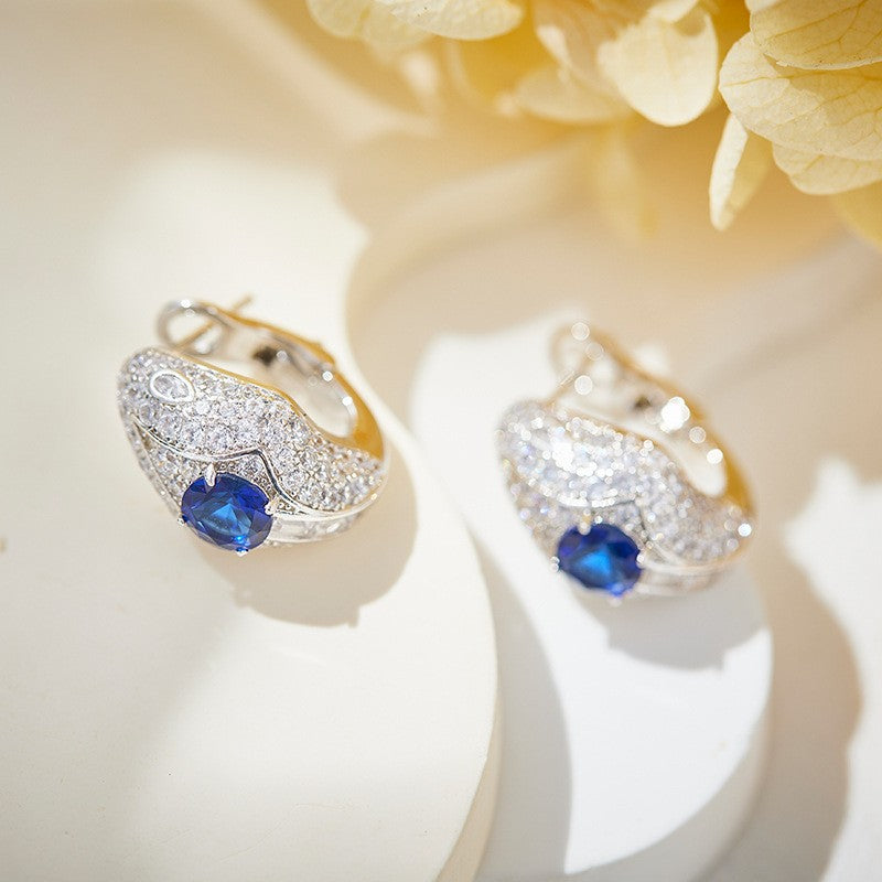Blue Gemstone Snake Hoop Earrings