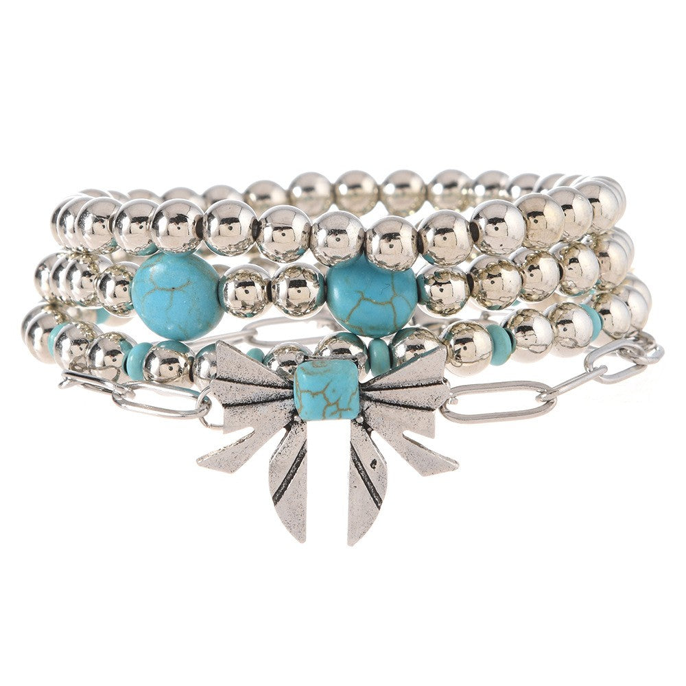 Turquoise Bead & Sunburst Charm Bracelet Set