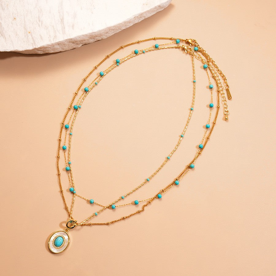Turquoise Oval Multi-Strand Necklace