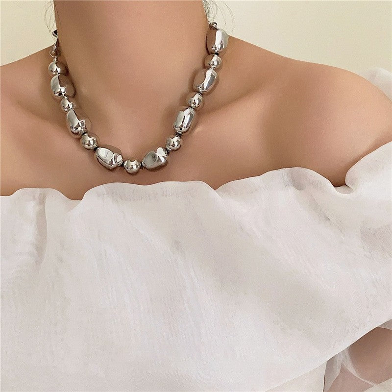 Silver-Tone Irregular Bead Necklace
