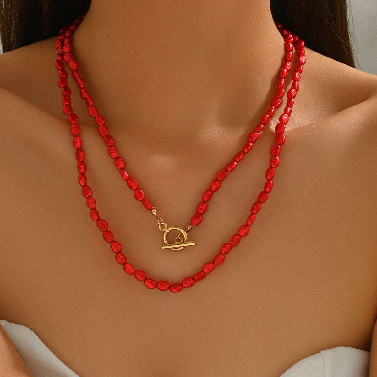 Red Beaded Toggle Necklace