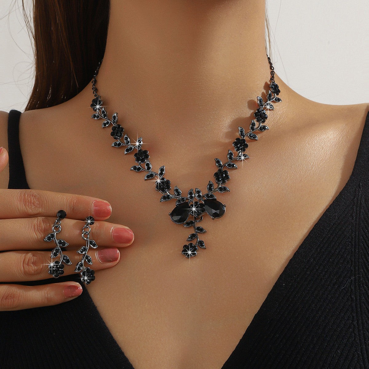 Crystal Vine Drop Necklace & Earring Set